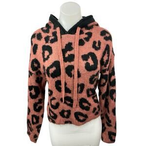 Pink Victoria's Secret Brown Black Leopard Hooded Hoodie Sweater Top Size XS